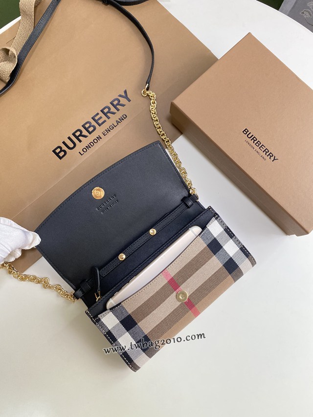 Burberry專門店新款House格紋拼皮革錢夾 巴寶莉小型手袋鏈條錢包 yxb1228